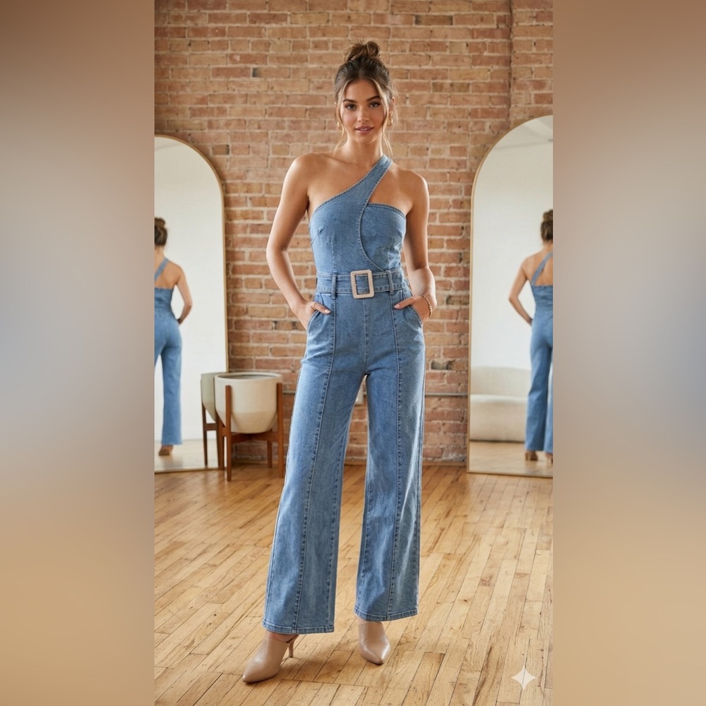 Valentine One-Shoulder Denim Jumpsuit